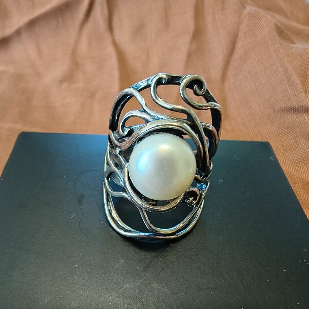 Israel Sterling Silver 925 Fresh Water Pearl Ring